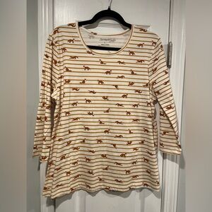 NWOT Serengeti Size L Mustard Stripe Red Fox Long Sleeve Crew Neck Tee Shirt